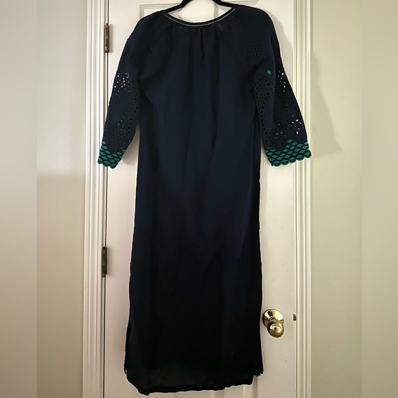 J. Crew Navy Linen Eyelet Caftan Midi Dress Women’s Size XS - Picture 2 of 3